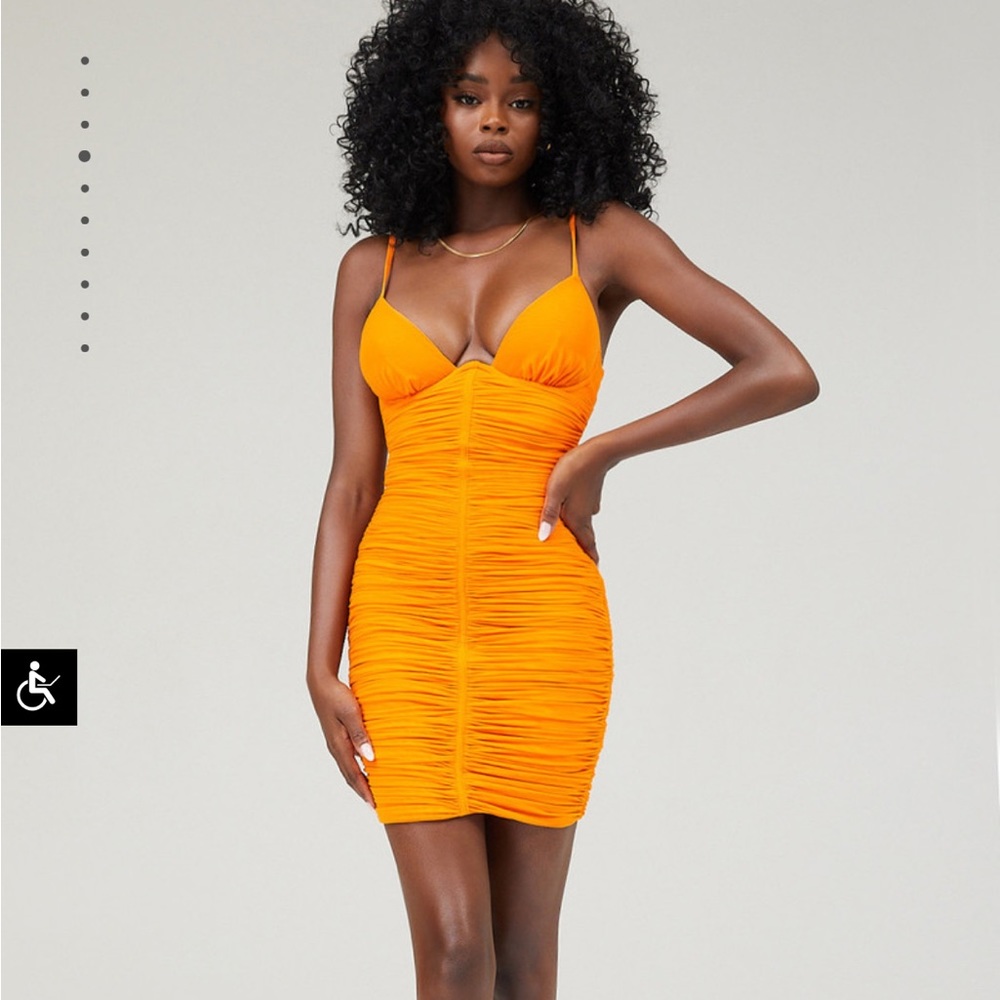 MISTRESS ROCKS ORANGE PLUNGE MESH DRESS - Picture 5 of 8